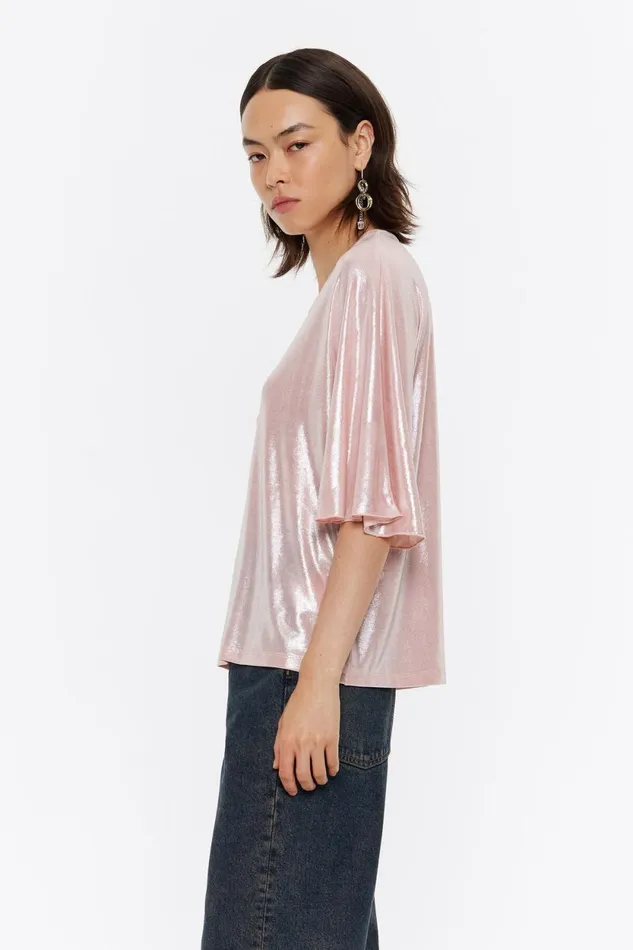 Pink Metallic Boxy Tshirt Pink Women Bimba Y Lola TShirts Pink Metallic Boxy Tshirt Pink Women Bimba Y Lola TShirts