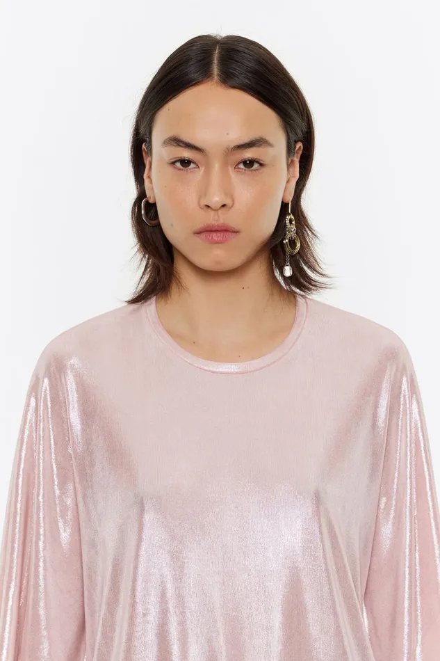 Pink Metallic Boxy Tshirt Pink Women Bimba Y Lola TShirts Pink Metallic Boxy Tshirt Pink Women Bimba Y Lola TShirts