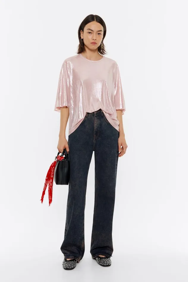 Pink Metallic Boxy Tshirt Pink Women Bimba Y Lola TShirts Pink Metallic Boxy Tshirt Pink Women Bimba Y Lola TShirts