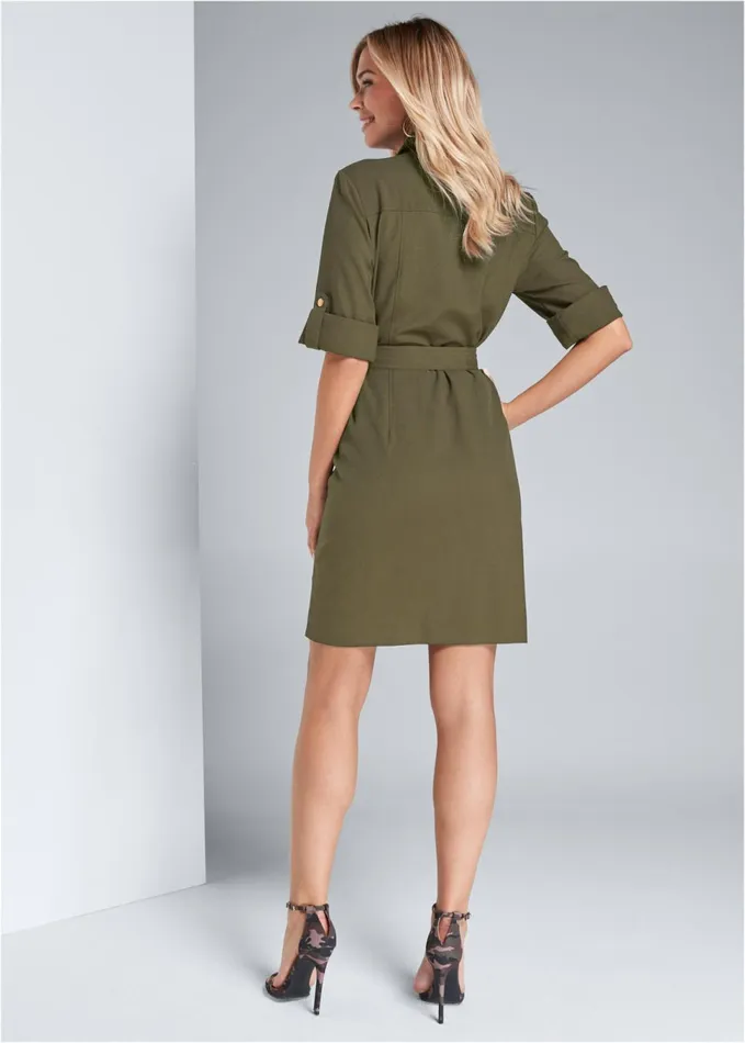 POCKET DETAIL UTILITY DRESS Olive Women VENUS Sundresses