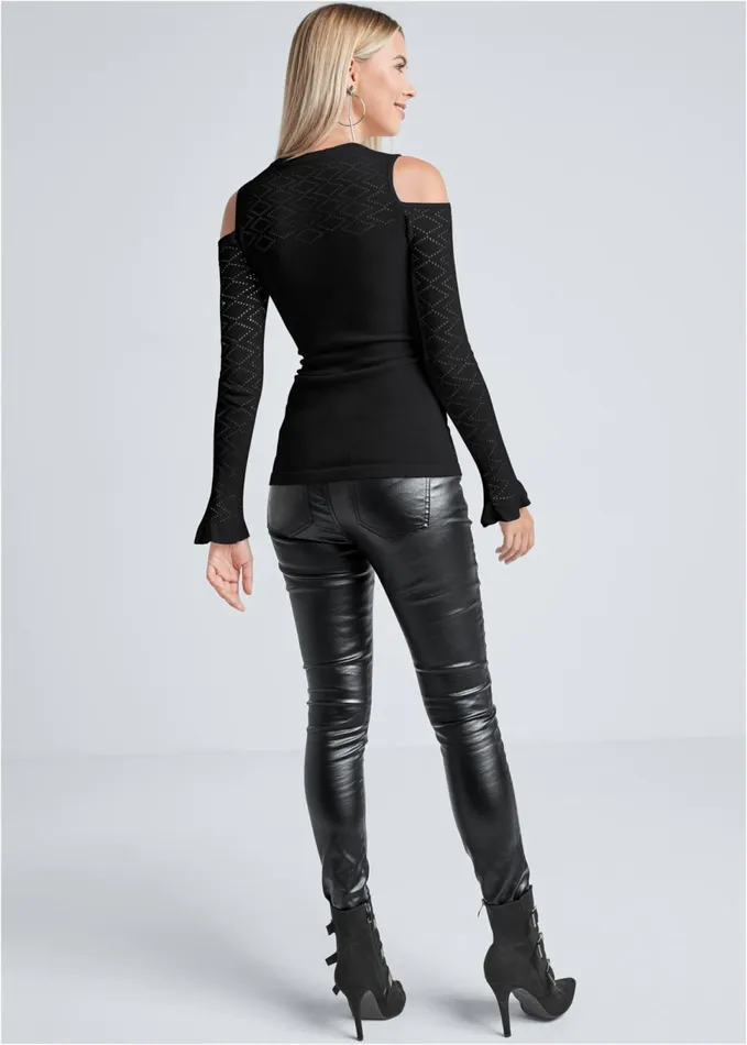 POINTELLE STITCH SWEATER Black Women VENUS Sexy Sweaters