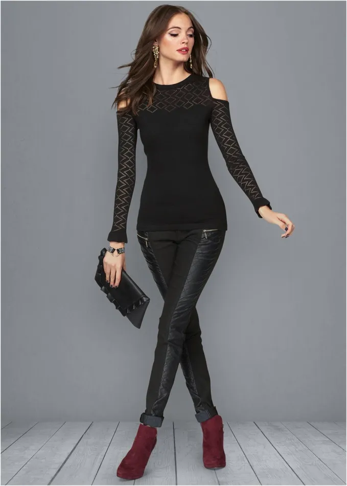 POINTELLE STITCH SWEATER Black Women VENUS Sexy Sweaters