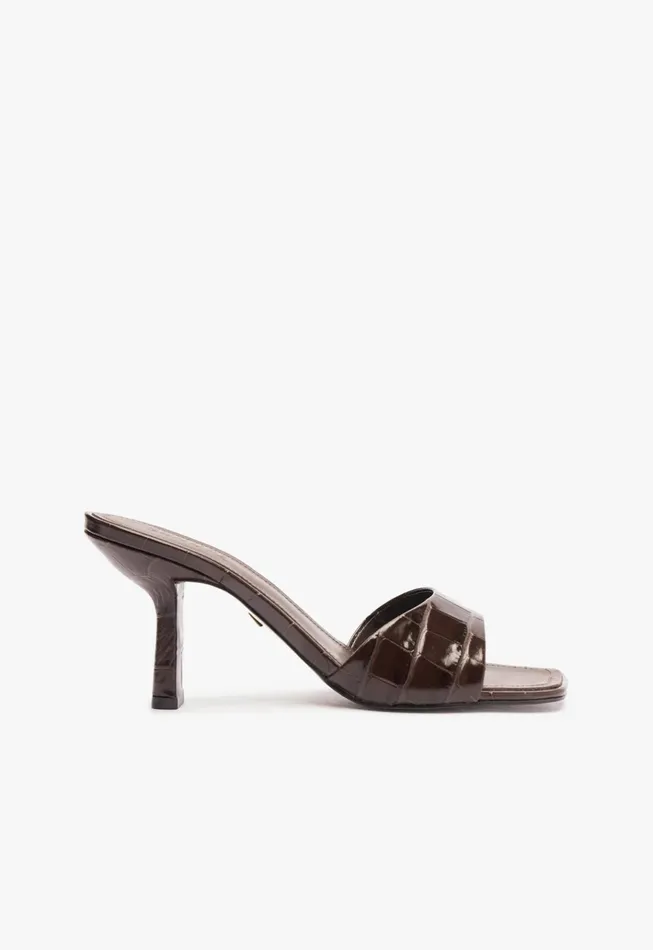 Posseni Leather Sandal Dark Brown Women Schutz Shoes Mules