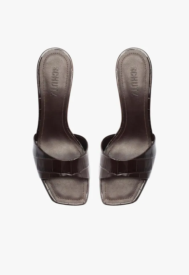 Posseni Leather Sandal Dark Brown Women Schutz Shoes Mules Posseni Leather Sandal Dark Brown Women Schutz Shoes Mules