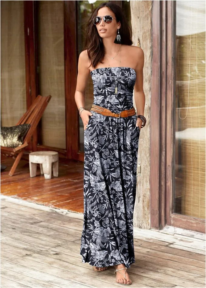 PRINTED MAXI DRESS Black and White Women VENUS Sundresses