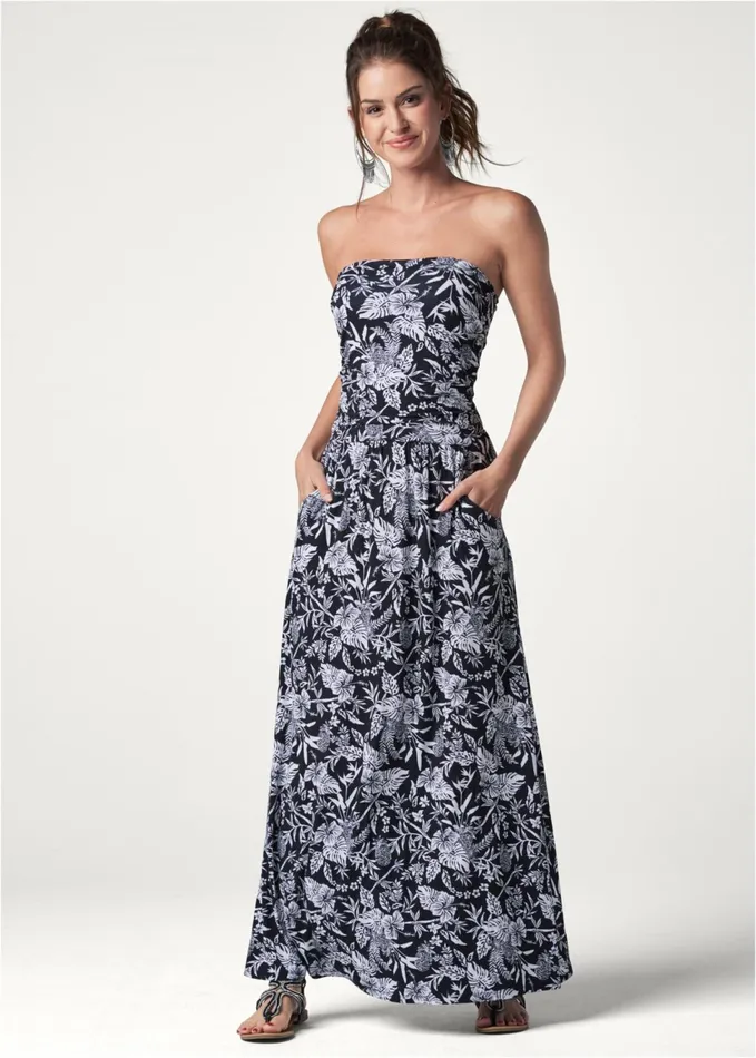 PRINTED MAXI DRESS Black and White Women VENUS Sundresses