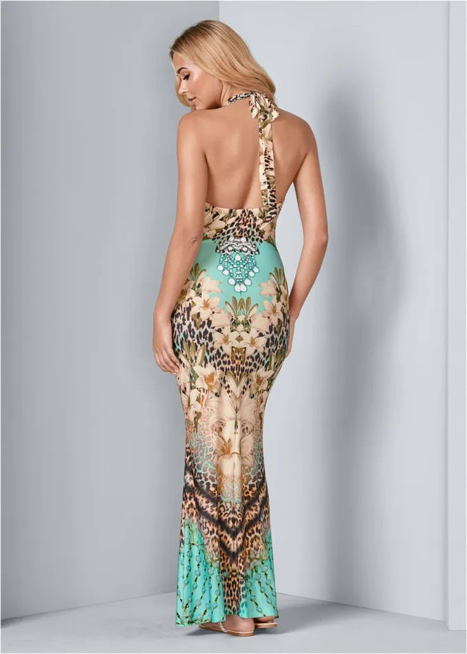 PRINTED MAXI DRESS Turquoise Multi Women VENUS Maxi Dresses