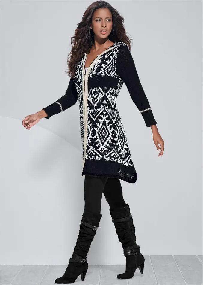 PRINTED ZIP UP CARDIGAN Black Multi Women VENUS Cardigans and Dusters