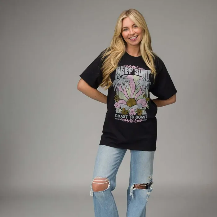 Reef TShirts Tanks and Dresses Coastal Boyfriend Crew Caviar 8211 Women