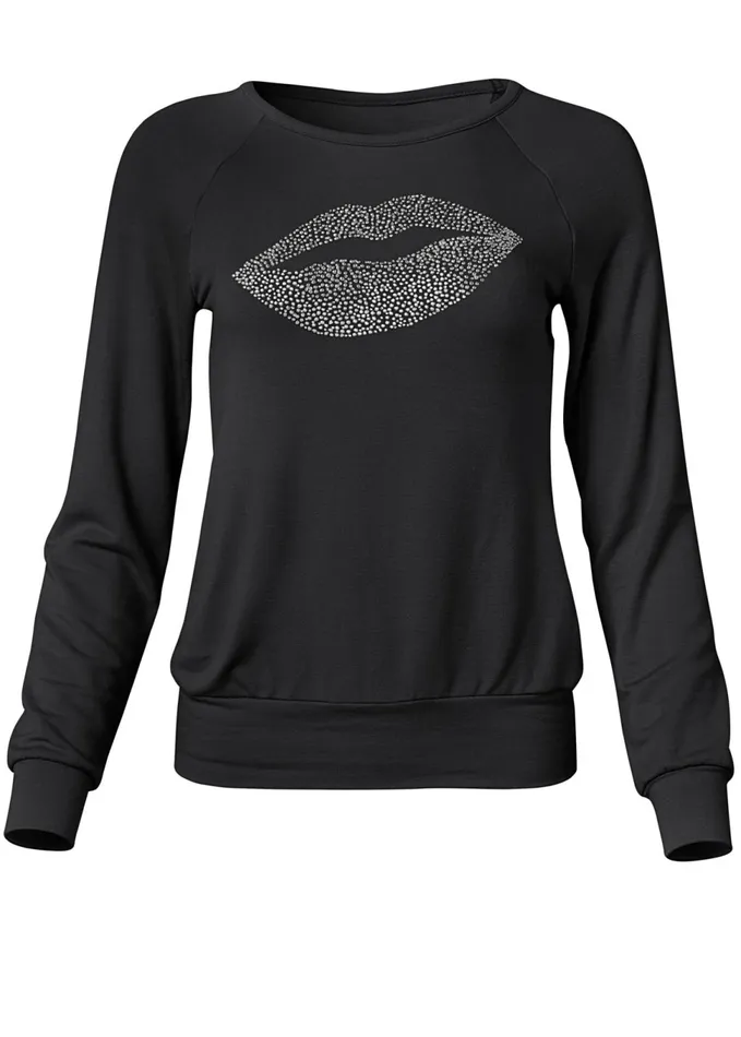 RHINESTONE LIPS SWEATSHIRT Black Women VENUS Sweatshirts and Hoodies RHINESTONE LIPS SWEATSHIRT Black Women VENUS Sweatshirts and Hoodies