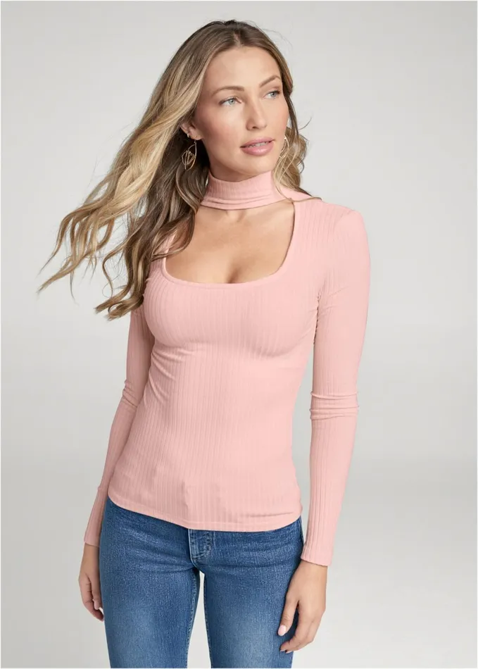 Ribbed Mockneck Top Light Pink Women VENUS Venus Basics Tops