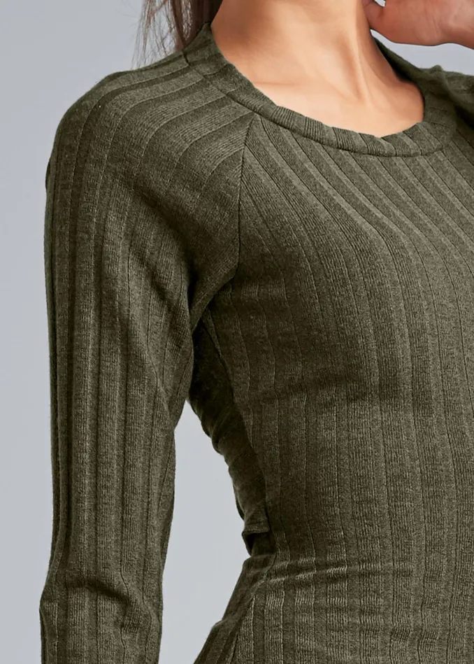 RIBBED TWIST BACK TOP Olive Women VENUS Night Out Tops