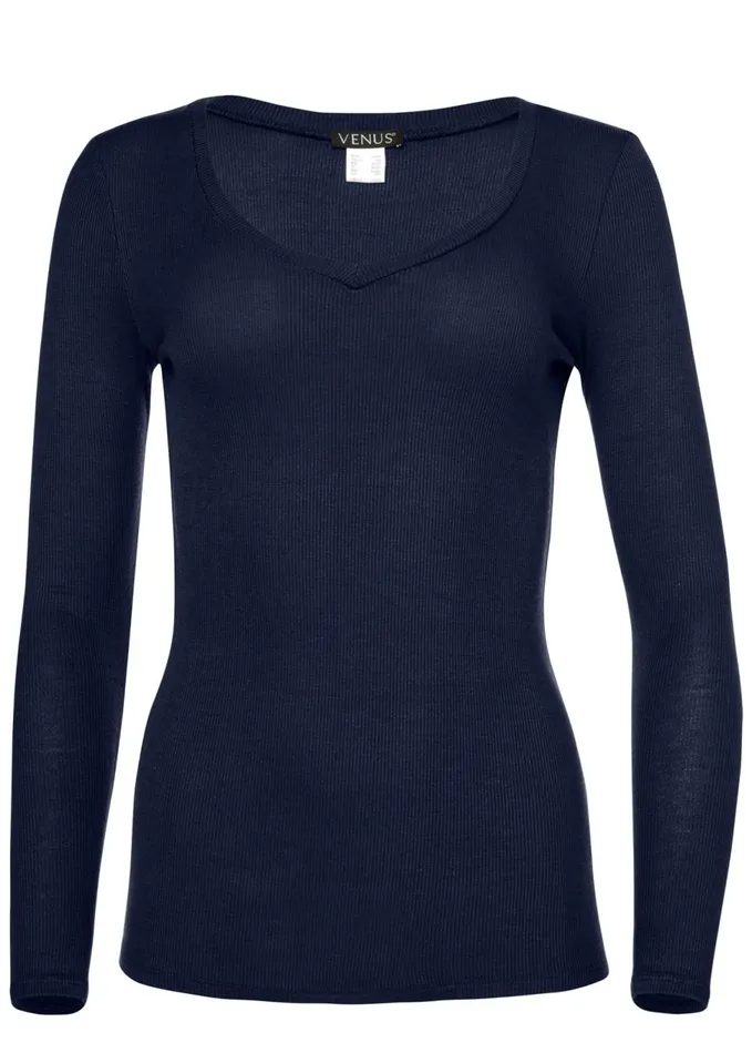 RIBBED VNECK TOP Navy Women VENUS Tops