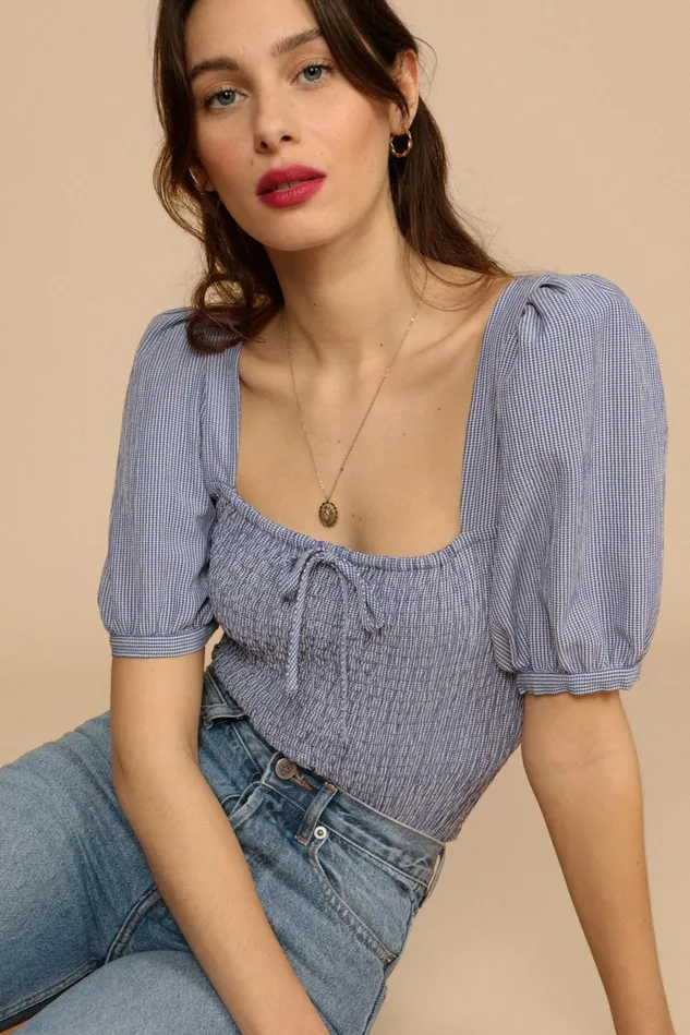 Rouje KATIA Top Bleu Vichy Women Blouses and Tops