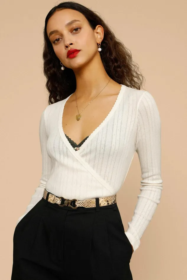 Rouje MAELYS Wrap Top Ecru Uni Women Blouses and Tops