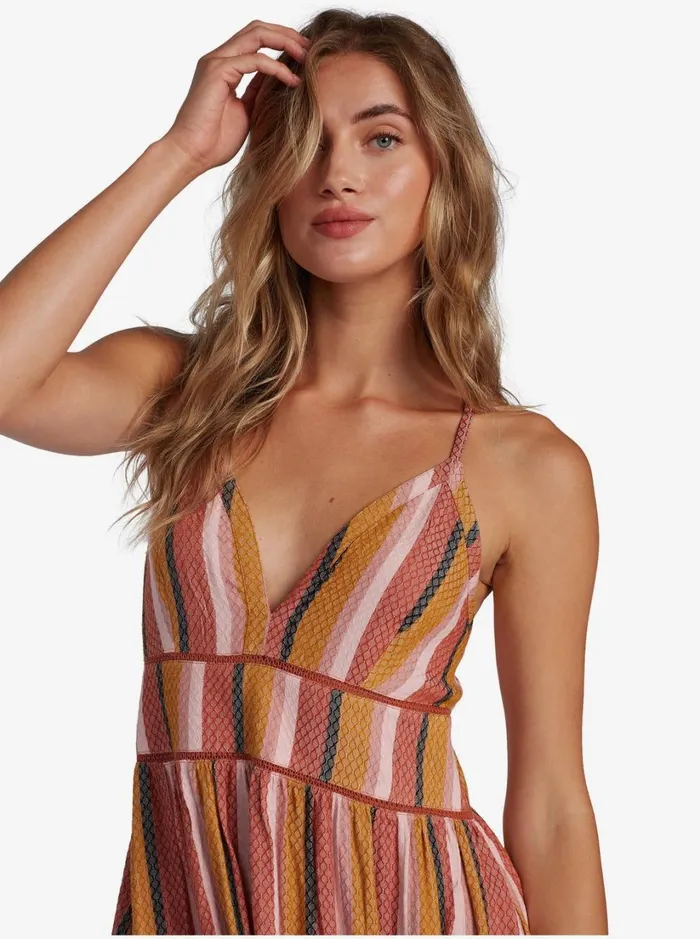Roxy Dresses New Silver Light Strappy Dress Auburn Multi Stripe 8211 Women