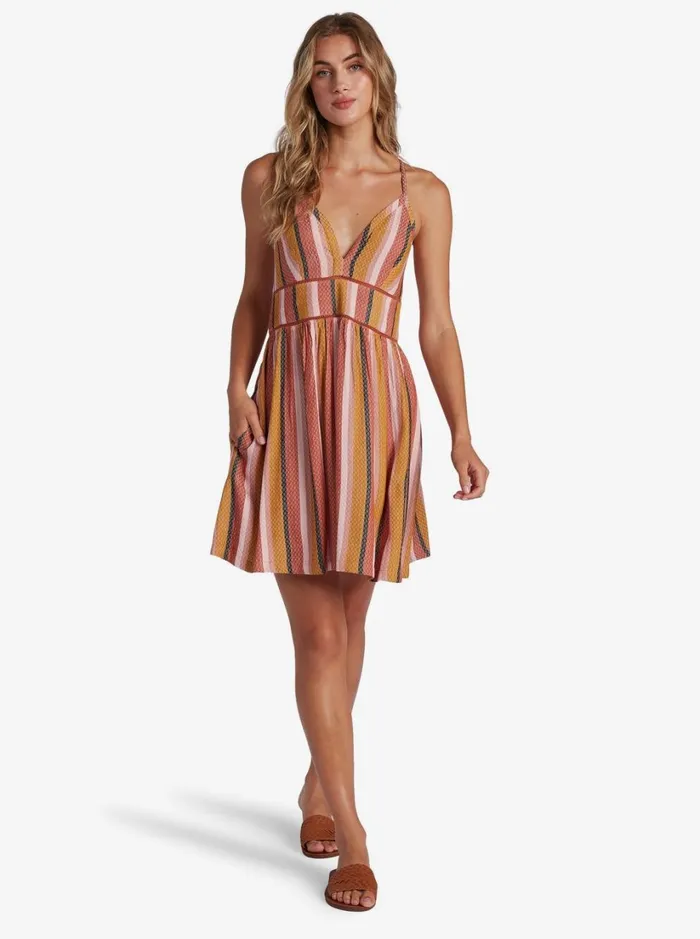 Roxy Dresses New Silver Light Strappy Dress Auburn Multi Stripe 8211 Women