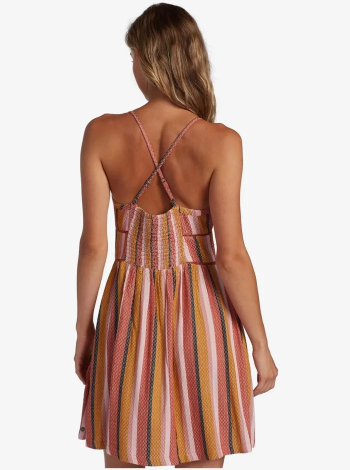 Roxy Dresses New Silver Light Strappy Dress Auburn Multi Stripe 8211 Women