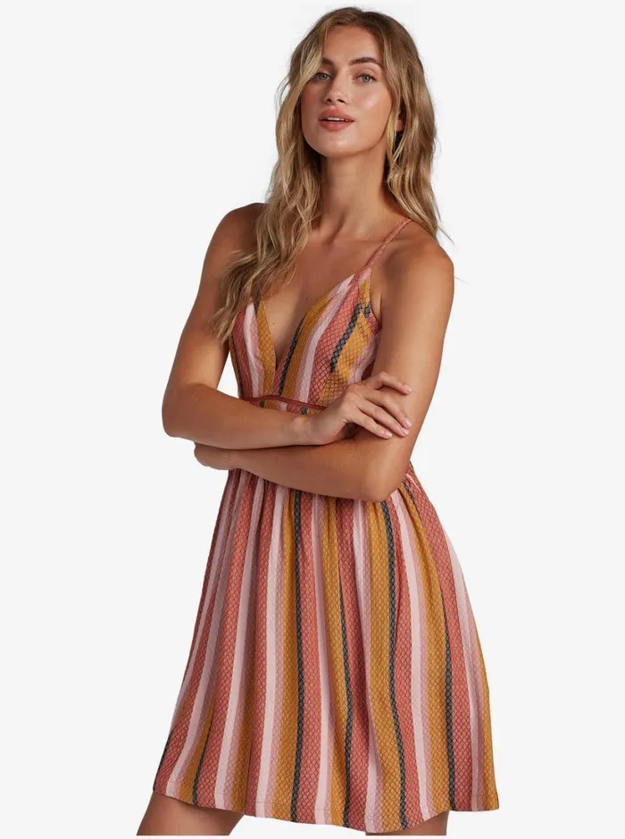 Roxy Dresses New Silver Light Strappy Dress Auburn Multi Stripe 8211 Women