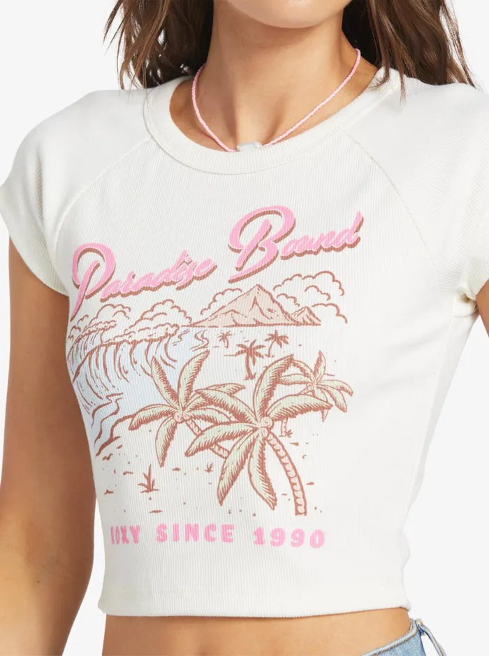 Roxy Tees and Tanks Paradise Bound Crop Ribbed TShirt Egret 8211 Women