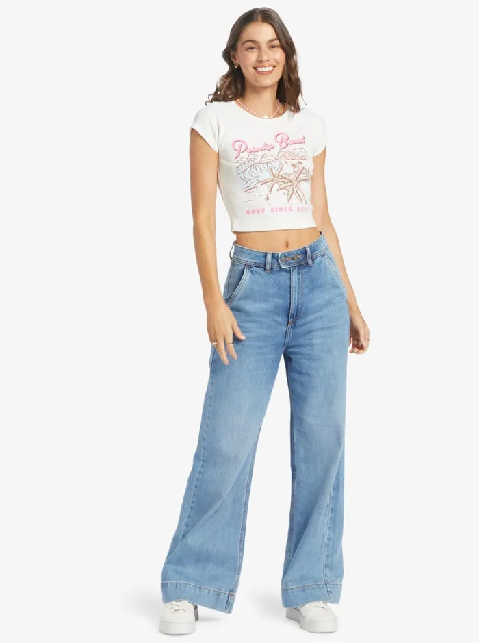 Roxy Tees and Tanks Paradise Bound Crop Ribbed TShirt Egret 8211 Women