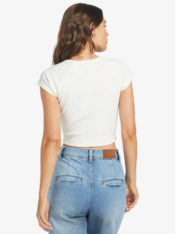 Roxy Tees and Tanks Paradise Bound Crop Ribbed TShirt Egret 8211 Women