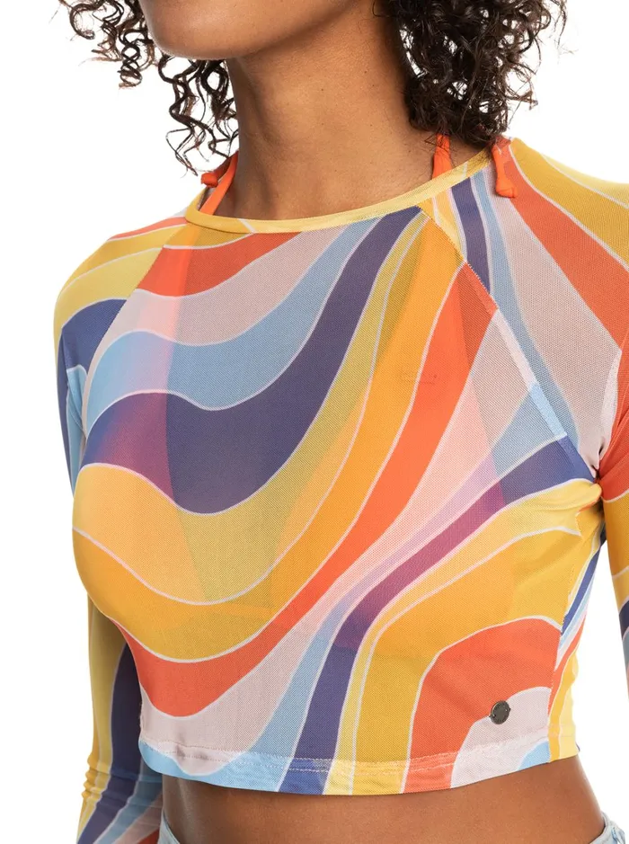 Roxy Tops Just A Friend Logn Sleeve Mesh Crop Top Tiger Lily Cruz 8211 Women