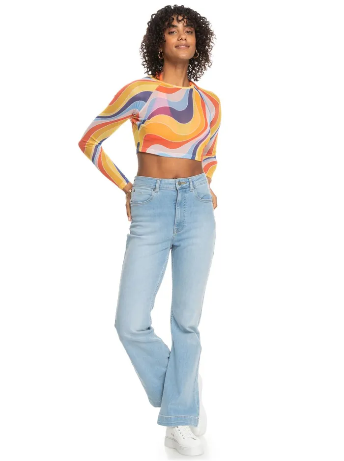 Roxy Tops Just A Friend Logn Sleeve Mesh Crop Top Tiger Lily Cruz 8211 Women
