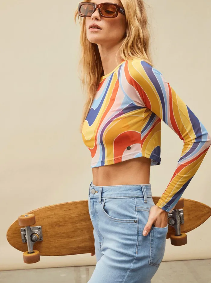 Roxy Tops Just A Friend Logn Sleeve Mesh Crop Top Tiger Lily Cruz 8211 Women