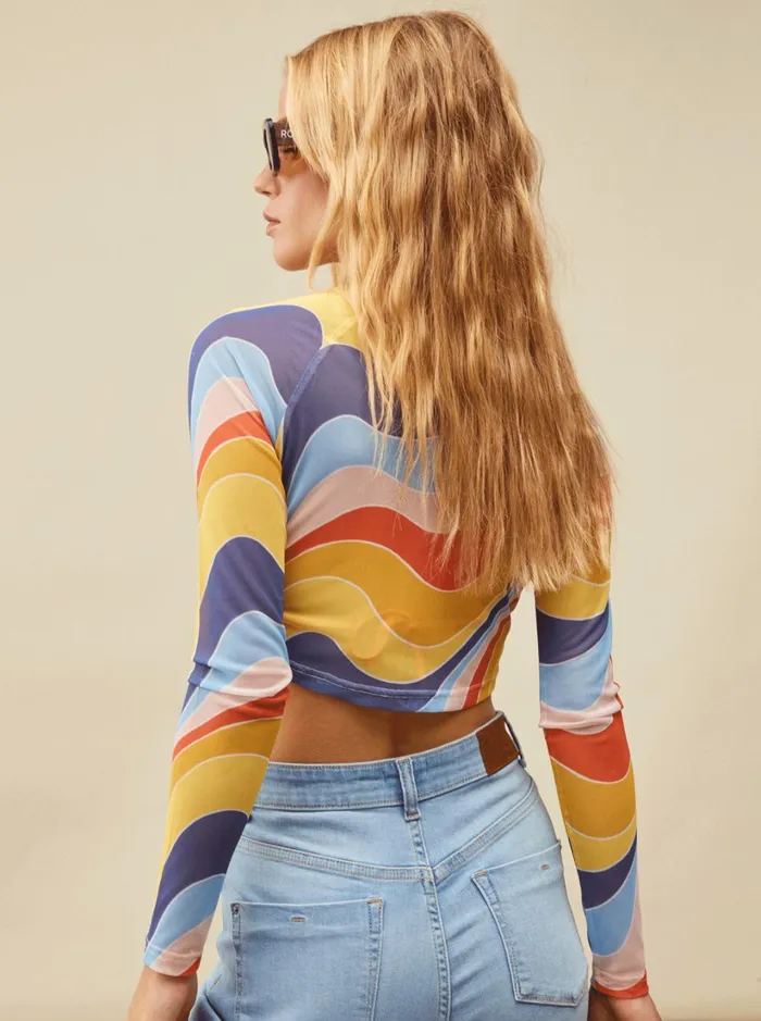 Roxy Tops Just A Friend Logn Sleeve Mesh Crop Top Tiger Lily Cruz 8211 Women
