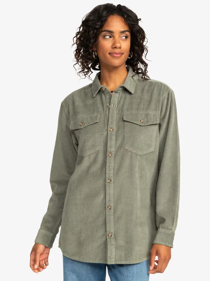 Roxy Tops Let It Go Corduroy Long Sleeve Top Agave Green 8211 Women