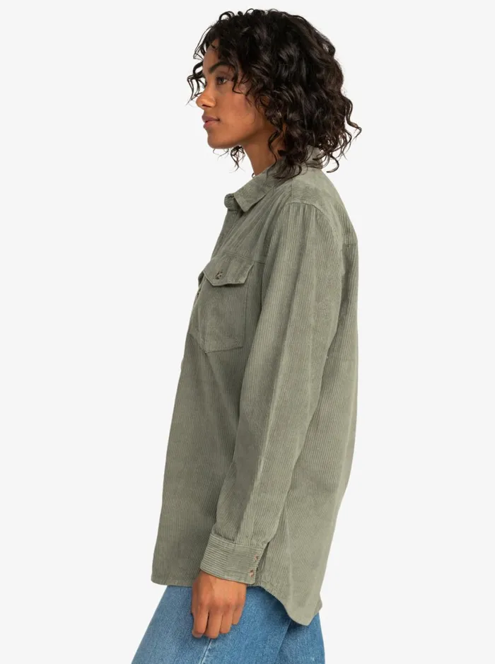 Roxy Tops Let It Go Corduroy Long Sleeve Top Agave Green 8211 Women