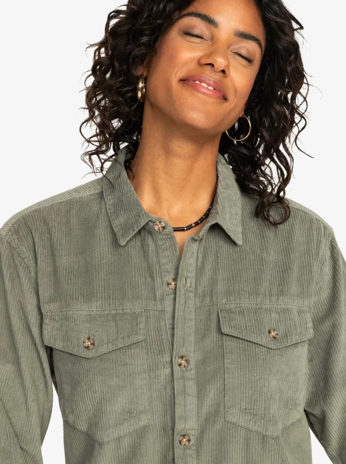 Roxy Tops Let It Go Corduroy Long Sleeve Top Agave Green 8211 Women