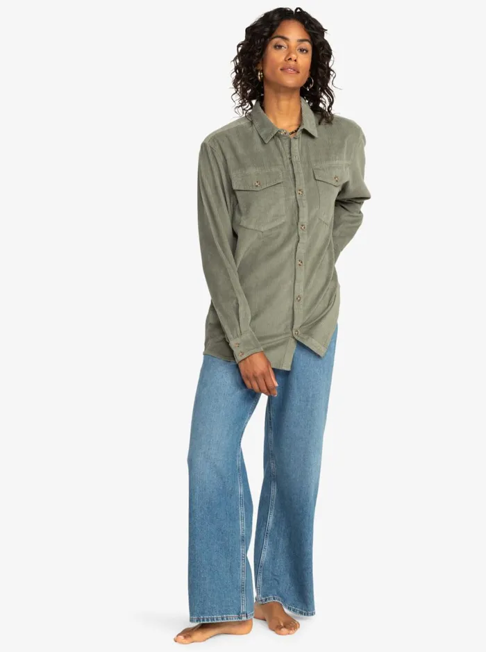 Roxy Tops Let It Go Corduroy Long Sleeve Top Agave Green 8211 Women