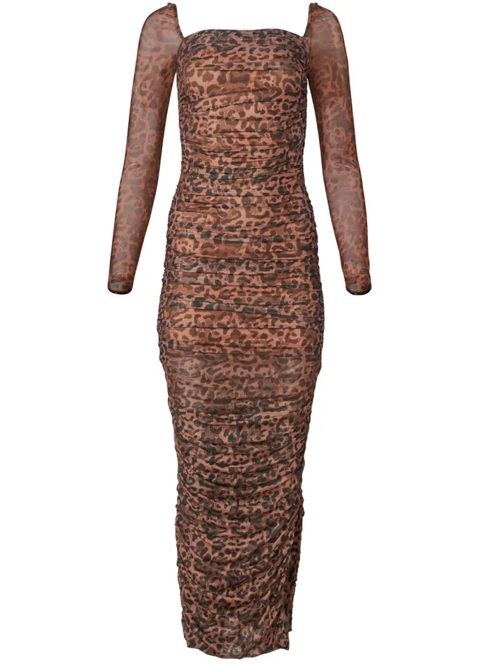 RUCHED MESH BODYCON DRESS Brown Multi Women VENUS Maxi Dresses