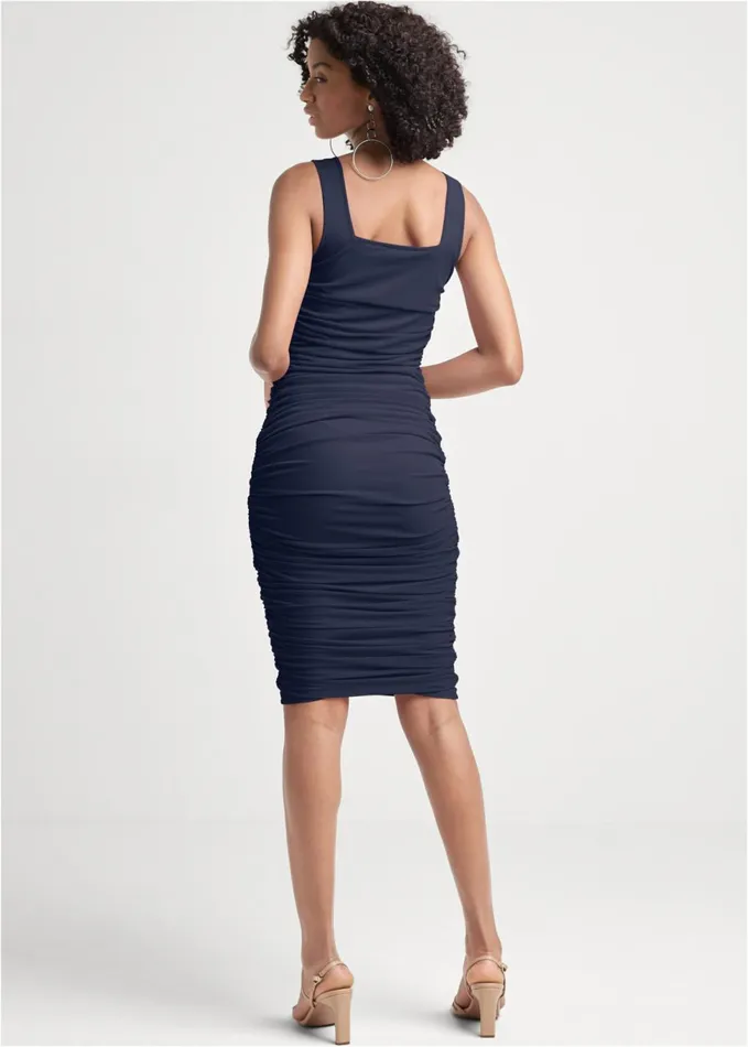 RUCHED MESH BODYCON DRESS Navy Women VENUS Bodycon Dresses