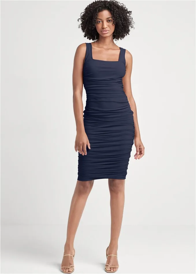 RUCHED MESH BODYCON DRESS Navy Women VENUS Bodycon Dresses