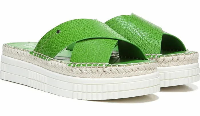 Sandals Women Franco Sarto Franco Barb Platform Slide Sandal Green Apple Faux Leather
