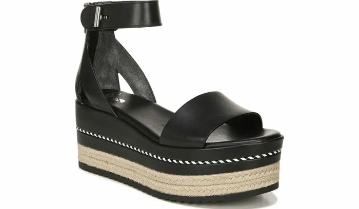 Sandals Women Franco Sarto Sarto Messina Espadrille Wedge Sandal Black Leather