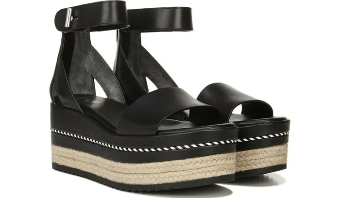 Sandals Women Franco Sarto Sarto Messina Espadrille Wedge Sandal Black Leather