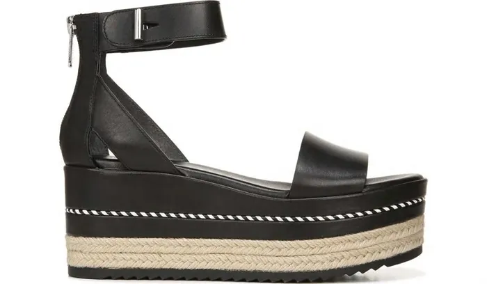 Sandals Women Franco Sarto Sarto Messina Espadrille Wedge Sandal Black Leather