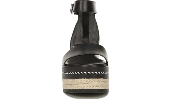Sandals Women Franco Sarto Sarto Messina Espadrille Wedge Sandal Black Leather