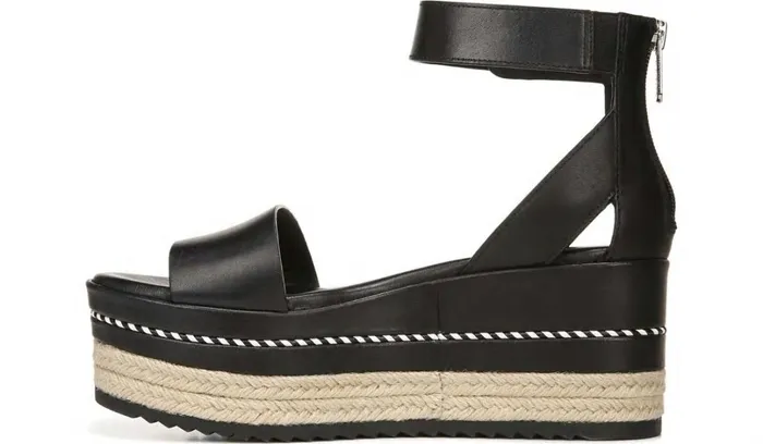 Sandals Women Franco Sarto Sarto Messina Espadrille Wedge Sandal Black Leather