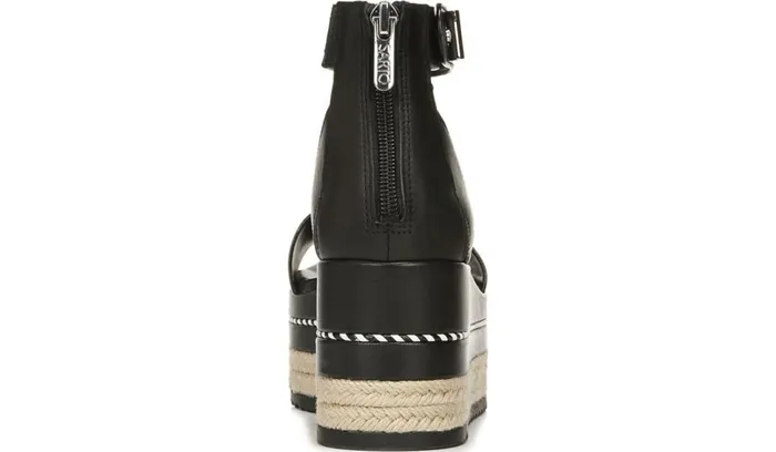 Sandals Women Franco Sarto Sarto Messina Espadrille Wedge Sandal Black Leather