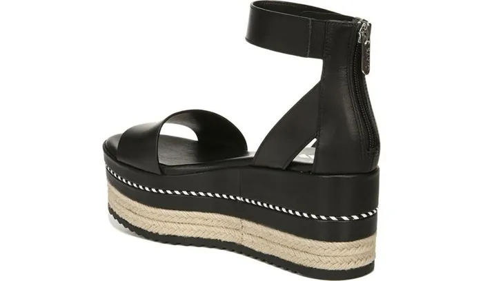 Sandals Women Franco Sarto Sarto Messina Espadrille Wedge Sandal Black Leather