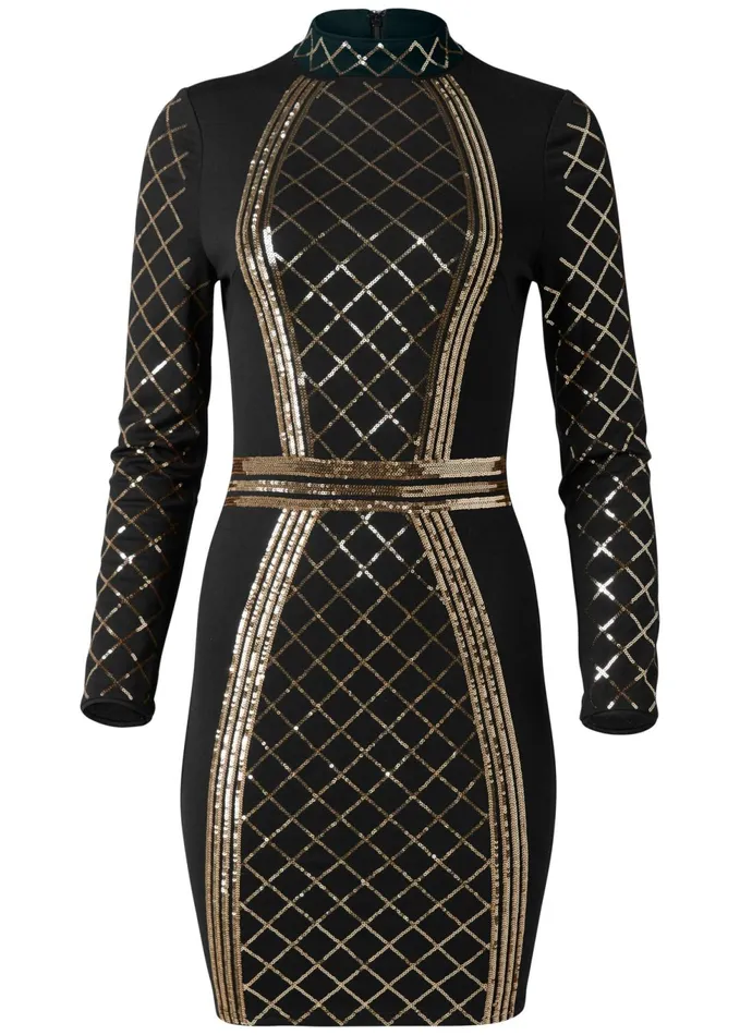 SEQUIN BODYCON DRESS Black and Gold Women VENUS Short Dresses