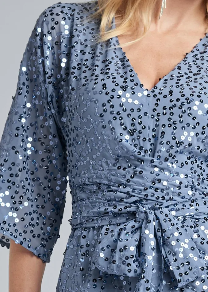 SEQUIN TIE FRONT DRESS Blue Women VENUS Midi Dresses