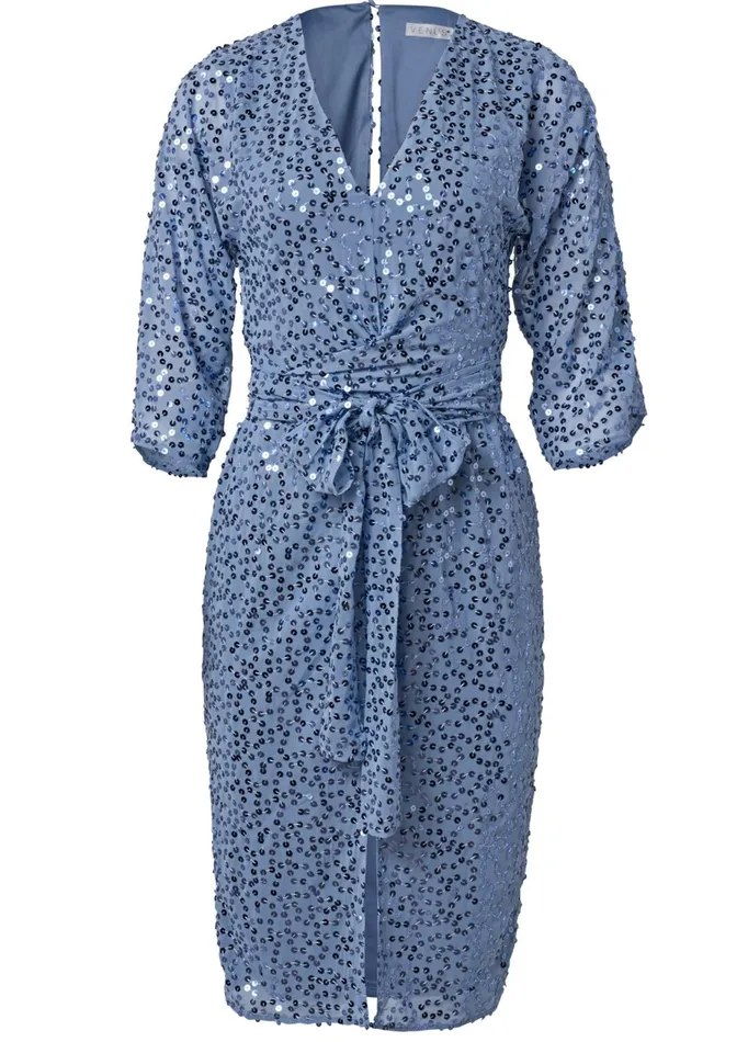 SEQUIN TIE FRONT DRESS Blue Women VENUS Midi Dresses