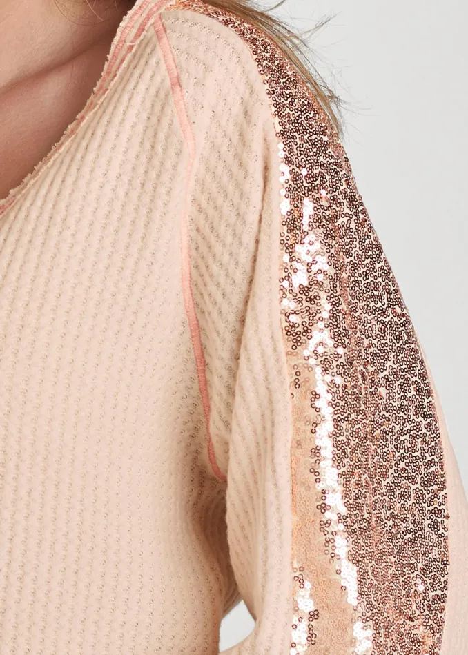 SEQUIN WAFFLE KNIT TOP Pink Multi Women VENUS Casual Tops