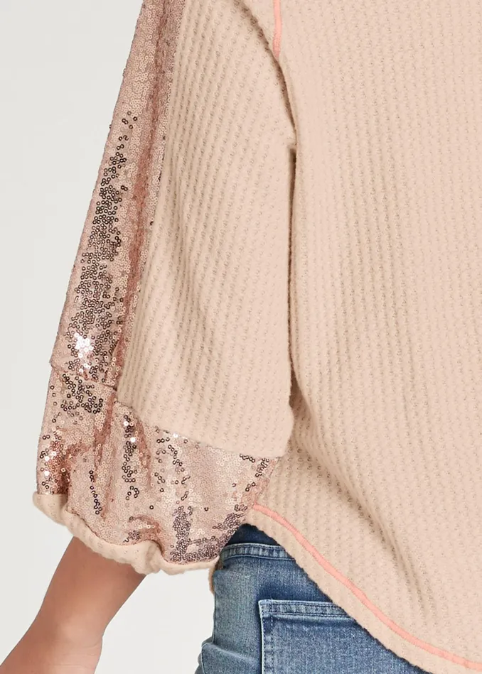 SEQUIN WAFFLE KNIT TOP Pink Multi Women VENUS Casual Tops